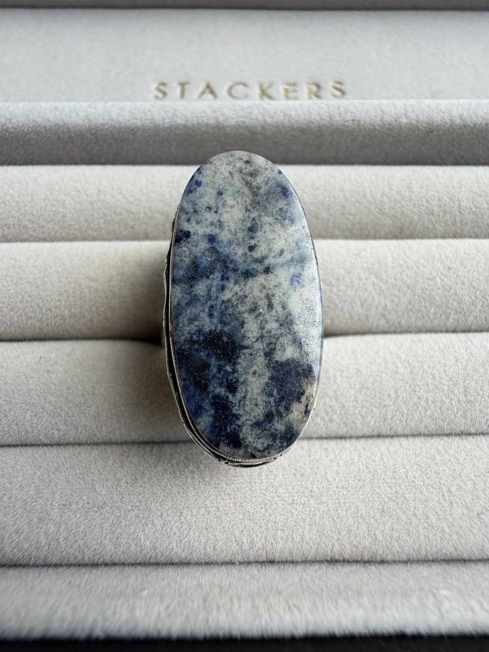 925 Sterling Silver Sodalite Statement Ring Oval Blue Stone